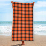 Orange Grey And White Plaid Print Beach Towel