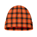 Orange Grey And White Plaid Print Beanie