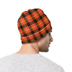 Orange Grey And White Plaid Print Beanie