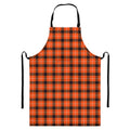 Orange Grey And White Plaid Print Bib Apron With Pocket