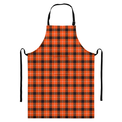 Orange Grey And White Plaid Print Bib Apron With Pocket