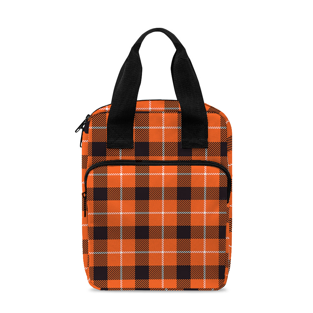 Orange Grey And White Plaid Print Bible Tote Bag