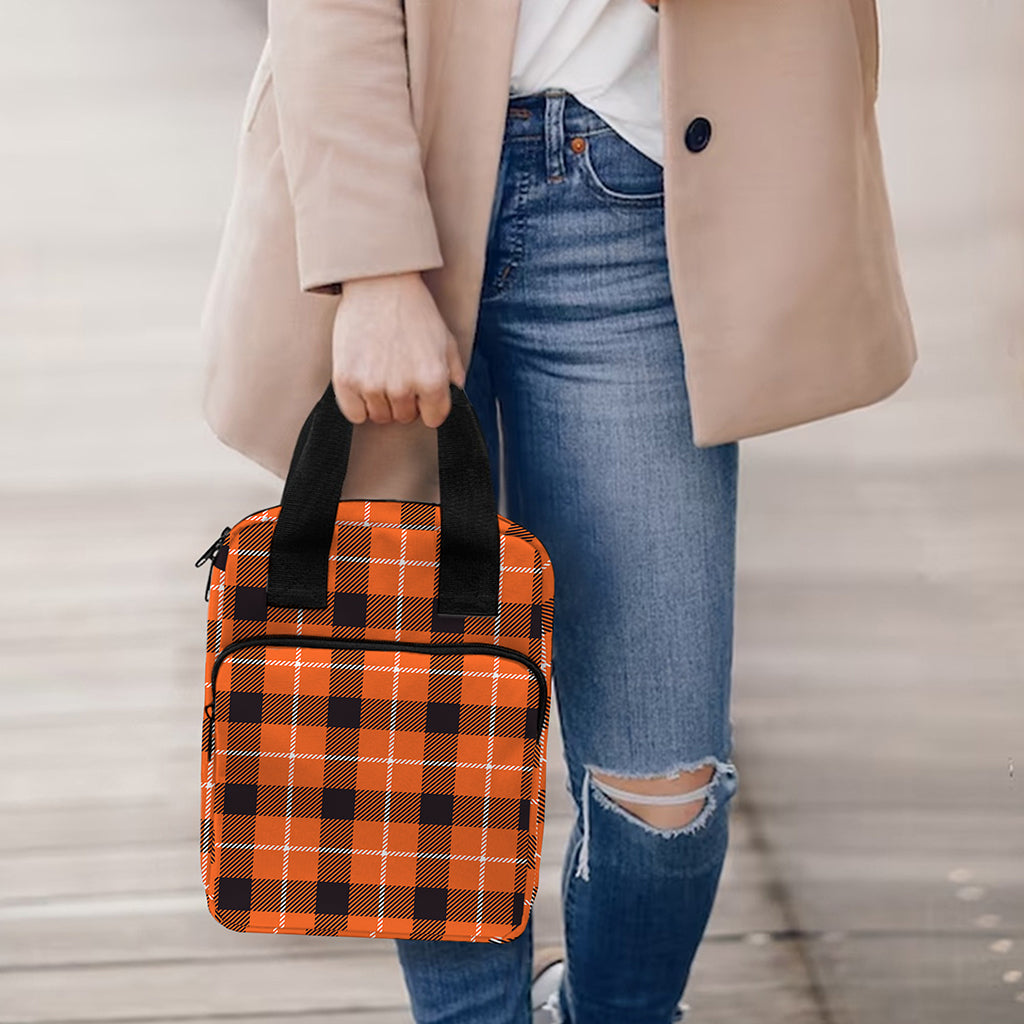 Orange Grey And White Plaid Print Bible Tote Bag