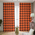 Orange Grey And White Plaid Print Dimout Pencil Pleat Curtains