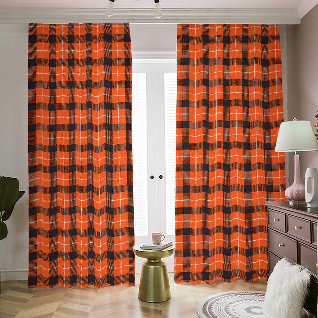 Orange Grey And White Plaid Print Blackout Pencil Pleat Curtains