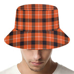Orange Grey And White Plaid Print Bucket Hat