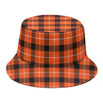 Orange Grey And White Plaid Print Bucket Hat