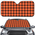 Orange Grey And White Plaid Print Car Windshield Sun Shade