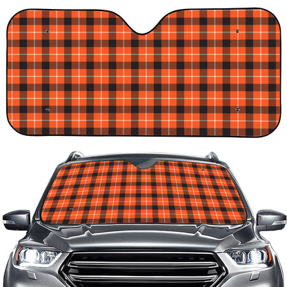 Orange Grey And White Plaid Print Car Windshield Sun Shade