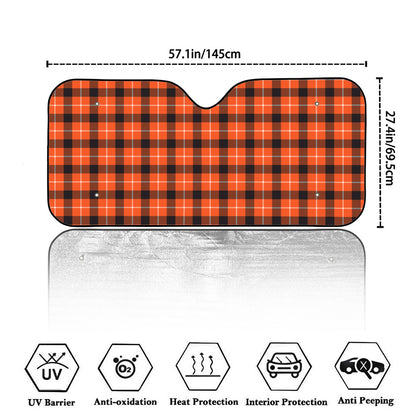 Orange Grey And White Plaid Print Car Windshield Sun Shade