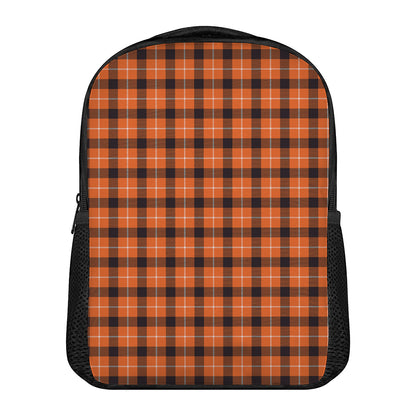Orange Grey And White Plaid Print Casual Backpack