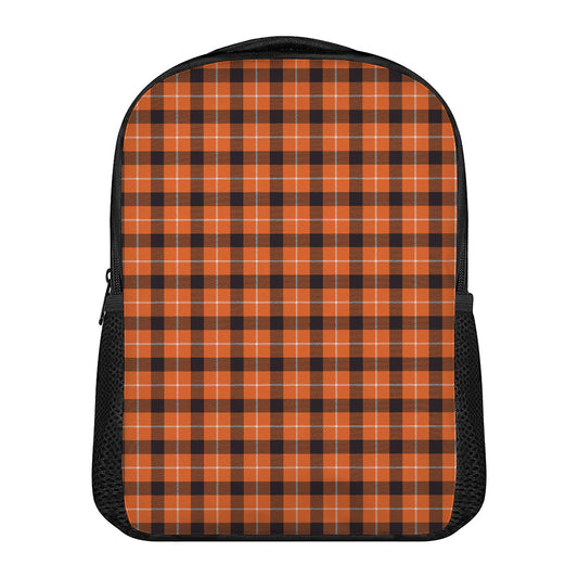 Orange Grey And White Plaid Print Casual Backpack