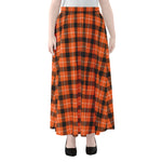 Orange Grey And White Plaid Print Chiffon Maxi Skirt
