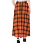 Orange Grey And White Plaid Print Chiffon Maxi Skirt