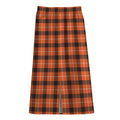 Orange Grey And White Plaid Print Cotton Front Slit Maxi Skirt