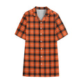 Orange Grey And White Plaid Print Cotton Hawaiian Shirt