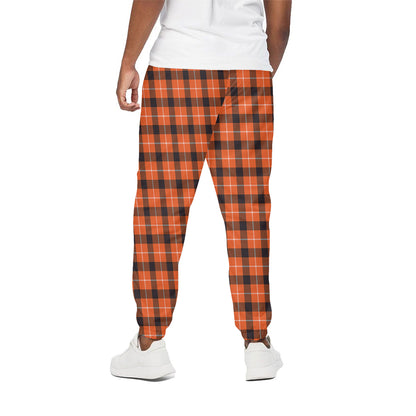 Orange Grey And White Plaid Print Cotton Pants