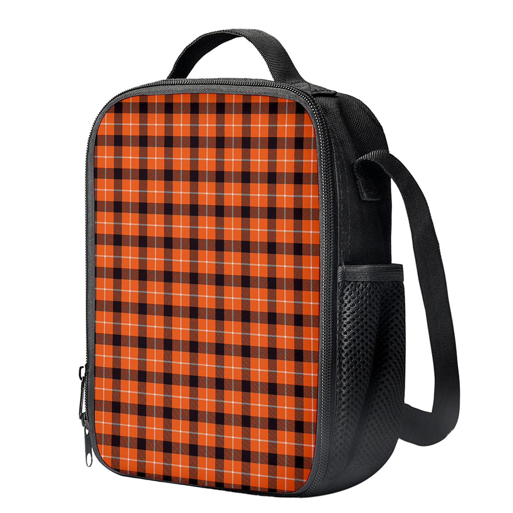 Orange Grey And White Plaid Print Crossbody Lunch Bag