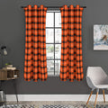 Orange Grey And White Plaid Print Grommet Curtain Panels