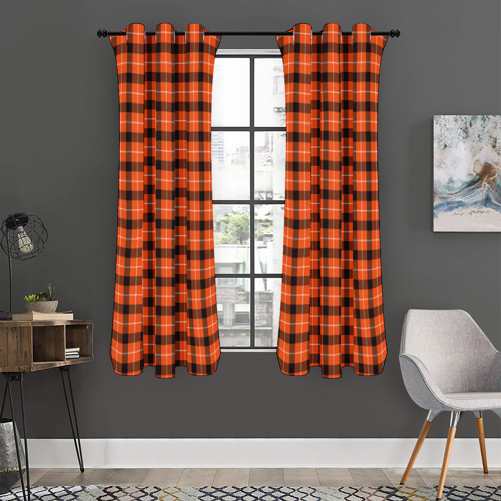 Orange Grey And White Plaid Print Curtain