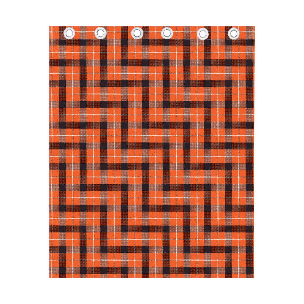 Orange Grey And White Plaid Print Curtain