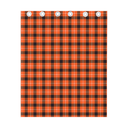 Orange Grey And White Plaid Print Curtain