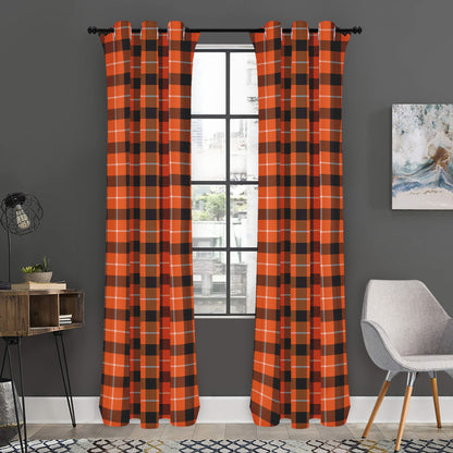 Orange Grey And White Plaid Print Curtain