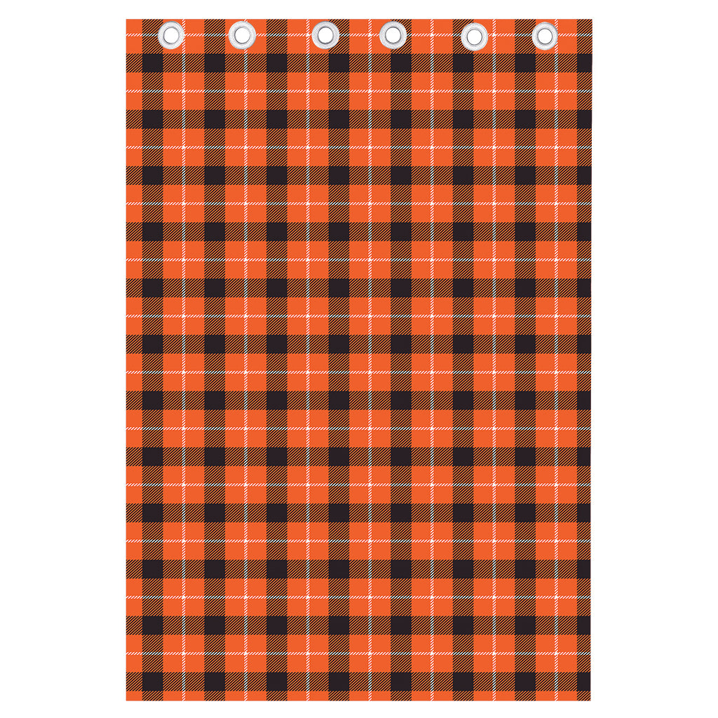 Orange Grey And White Plaid Print Curtain