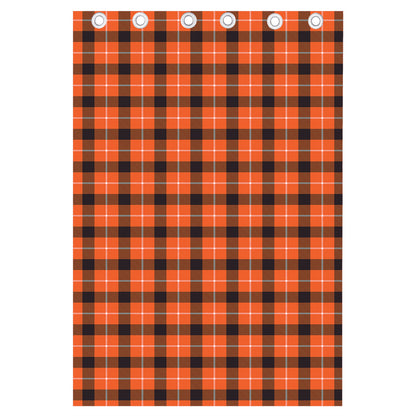 Orange Grey And White Plaid Print Curtain
