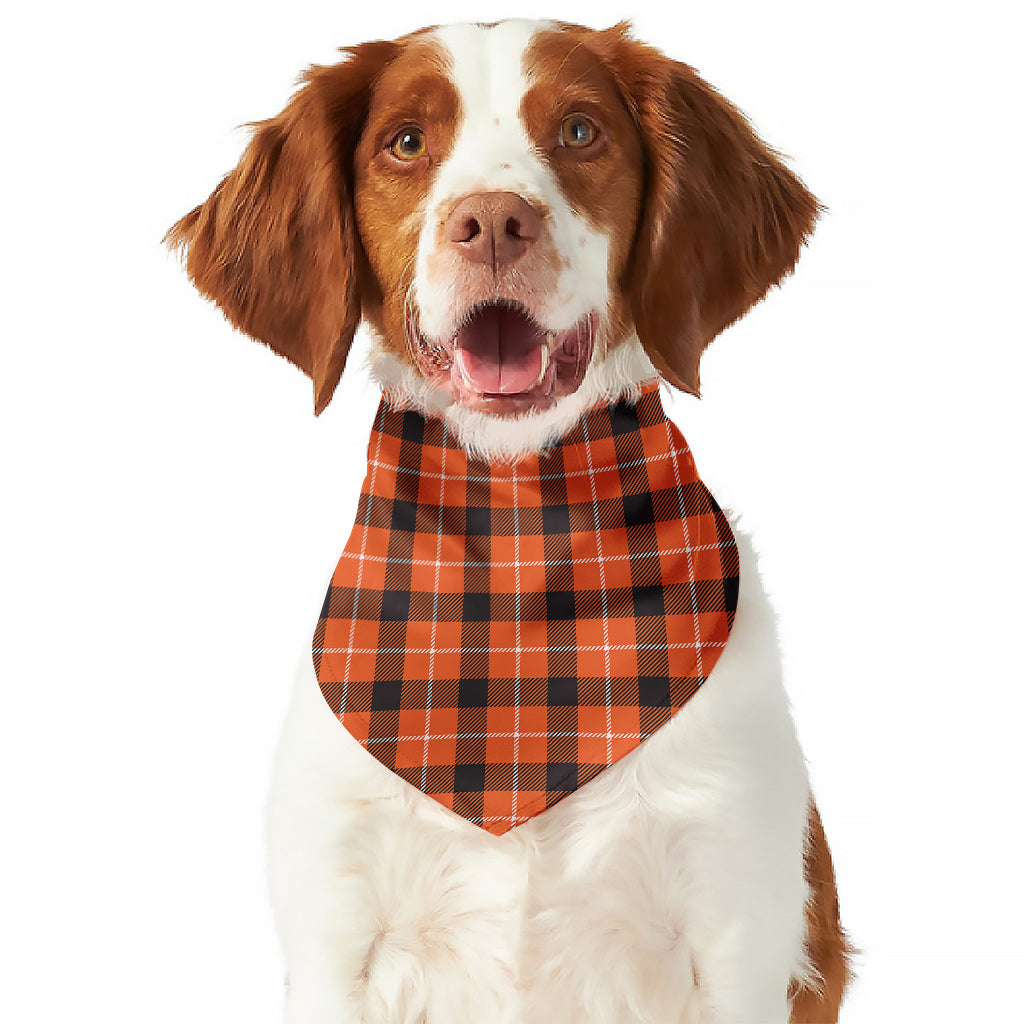 Orange Grey And White Plaid Print Dog Bandana