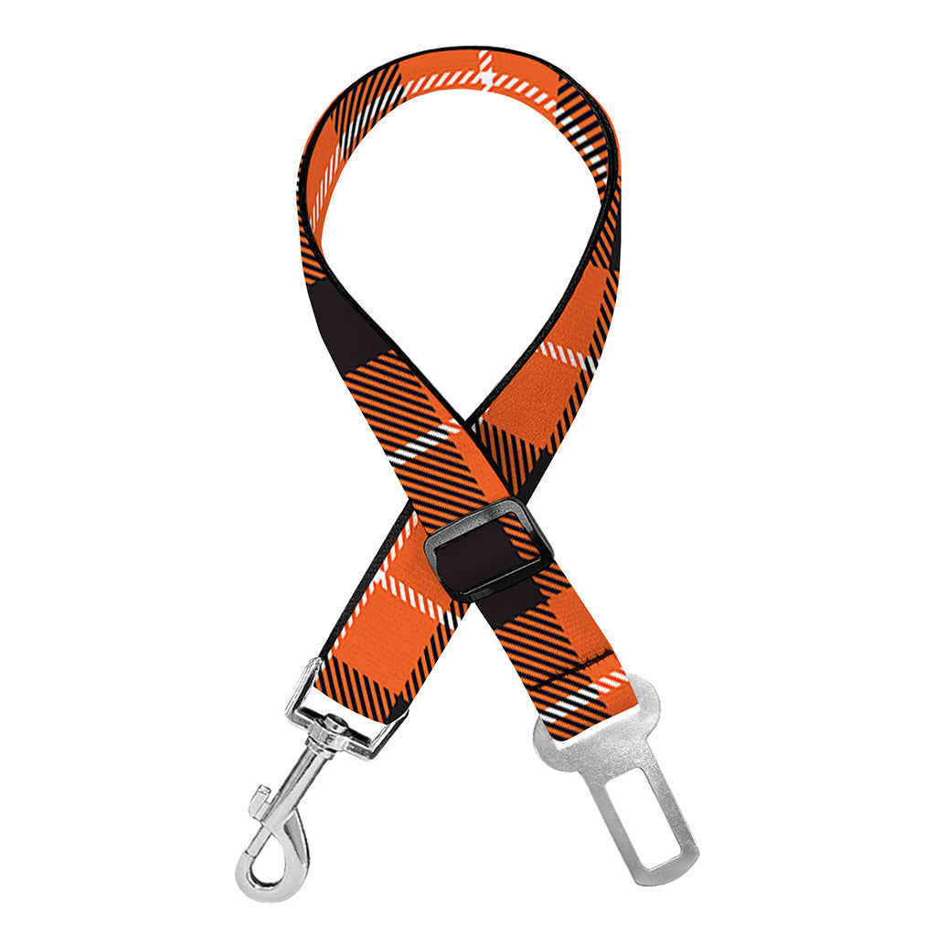 Orange Grey And White Plaid Print Dog Seat Belt