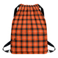 Orange Grey And White Plaid Print Drawstring Backpack