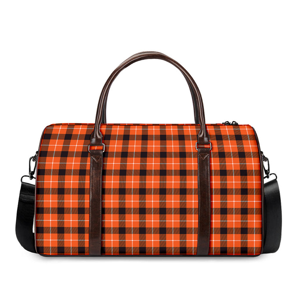 Orange Grey And White Plaid Print Duffle Bag