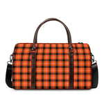 Orange Grey And White Plaid Print Duffle Bag