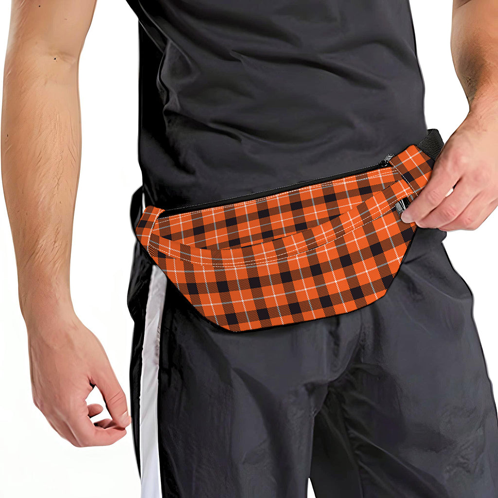 Orange Grey And White Plaid Print Fanny Pack