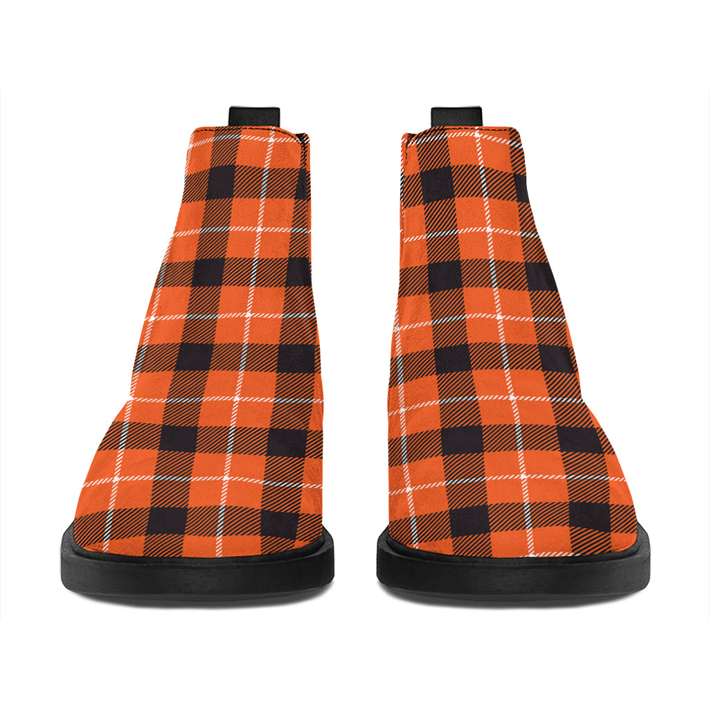 Orange Grey And White Plaid Print Flat Ankle Boots