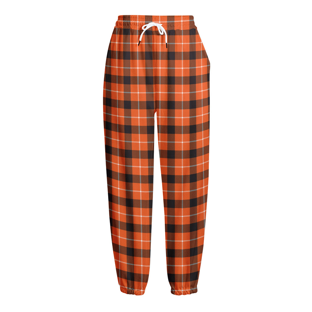 Orange Grey And White Plaid Print Fleece Lined Knit Pants