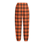 Orange Grey And White Plaid Print Fleece Lined Knit Pants