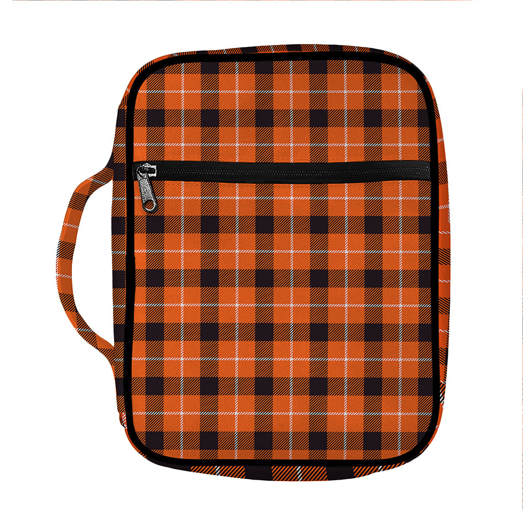 Orange Grey And White Plaid Print Front Pocket Bible Bag
