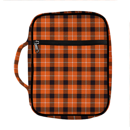 Orange Grey And White Plaid Print Front Pocket Bible Bag