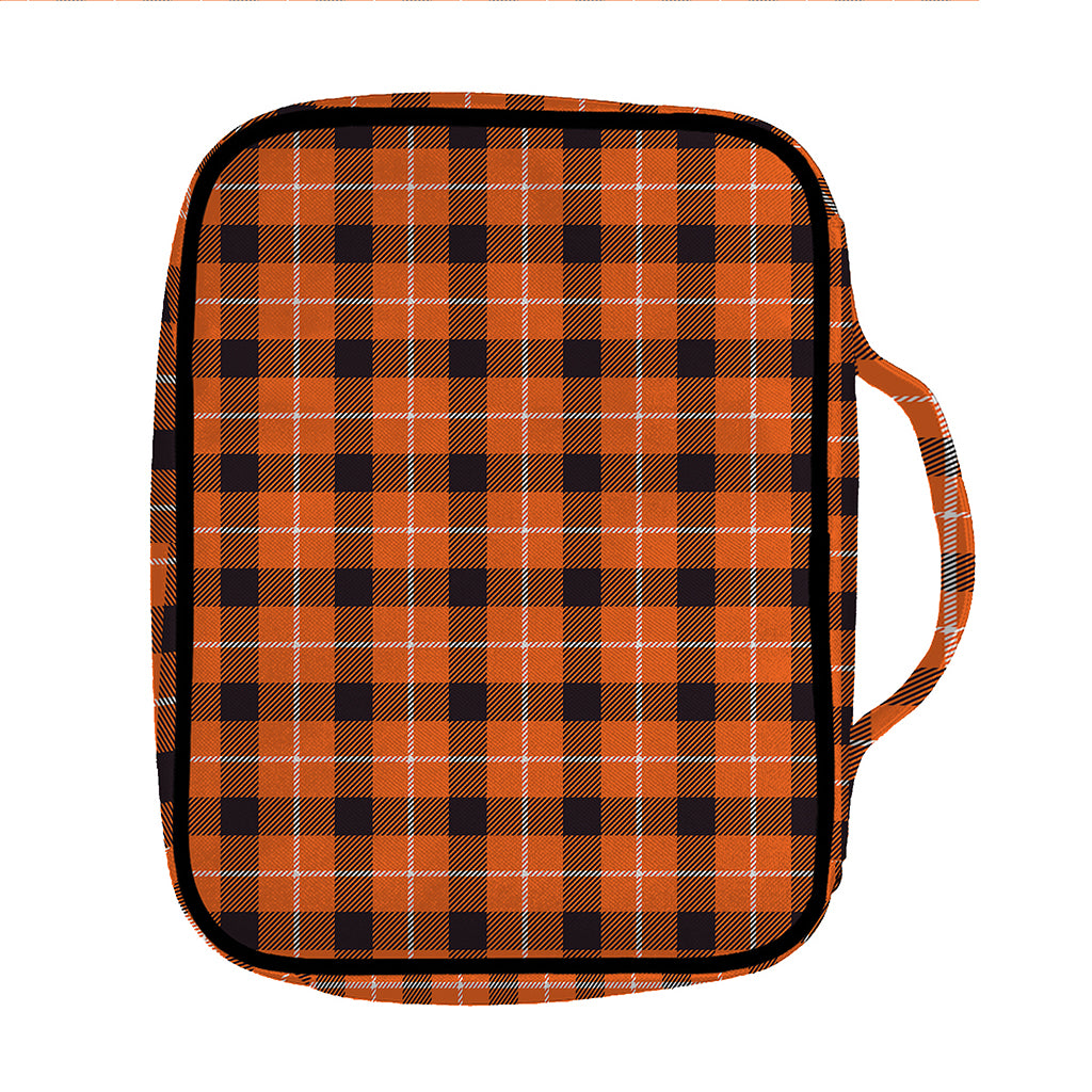 Orange Grey And White Plaid Print Front Pocket Bible Bag