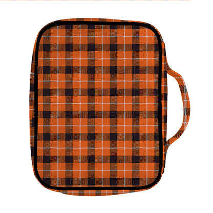 Orange Grey And White Plaid Print Front Pocket Bible Bag