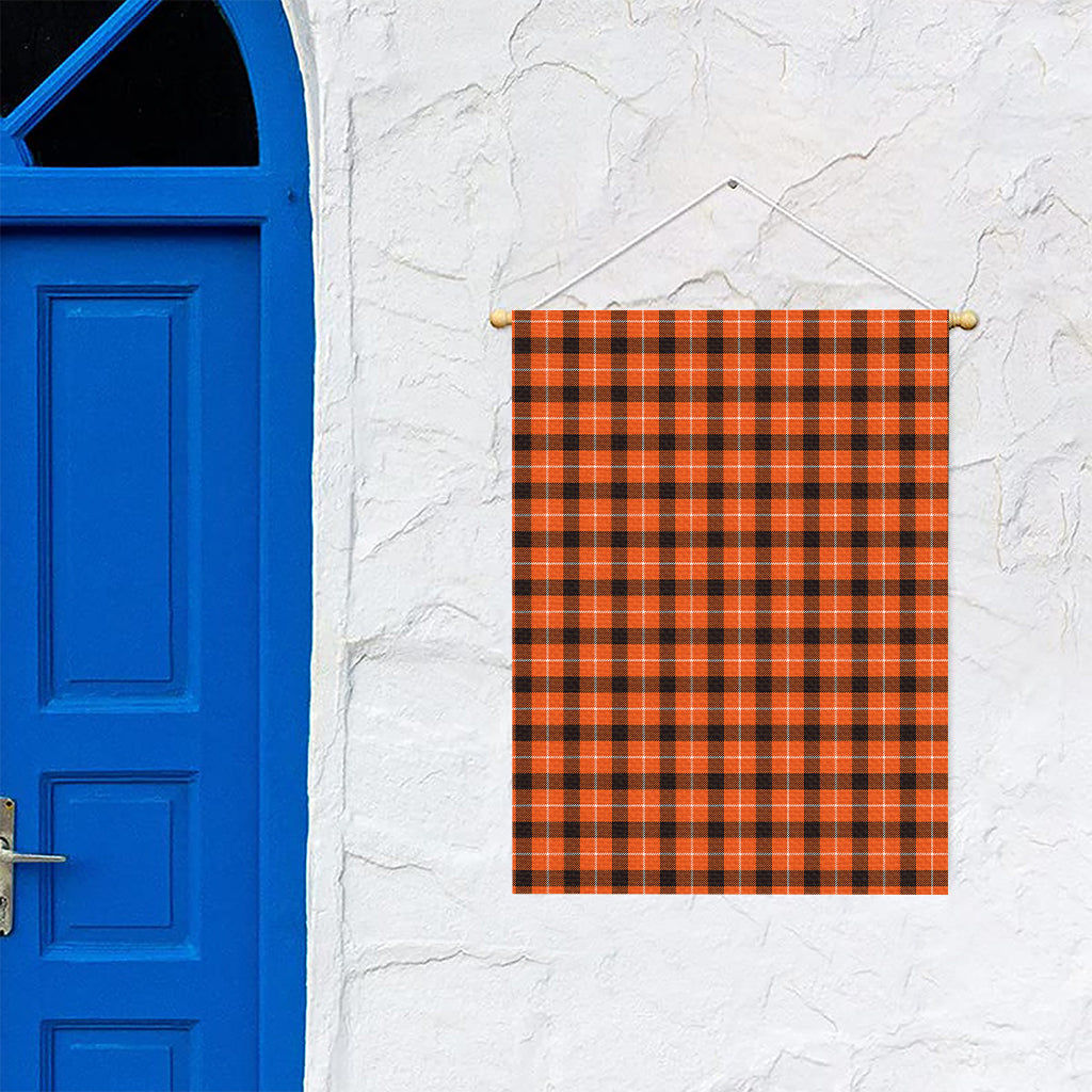 Orange Grey And White Plaid Print Garden Flag