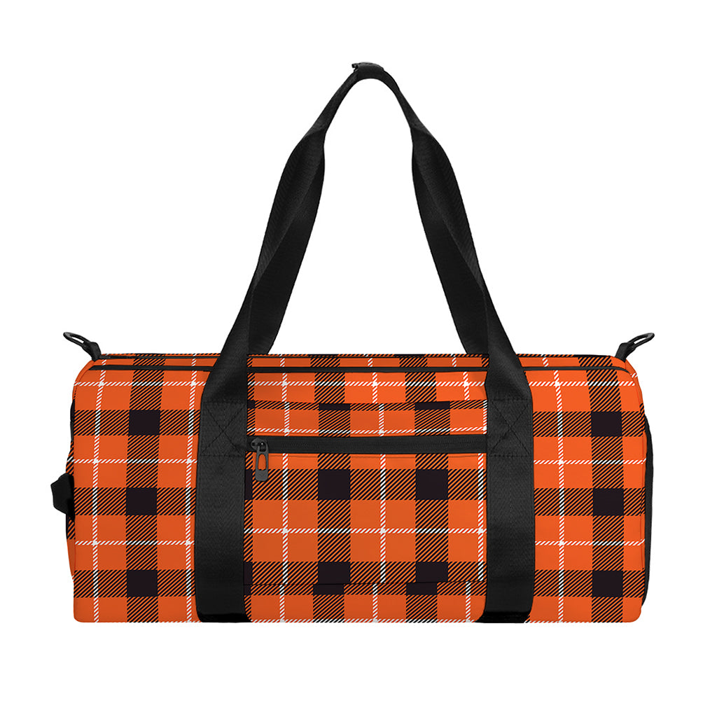 Orange Grey And White Plaid Print Gym Bag