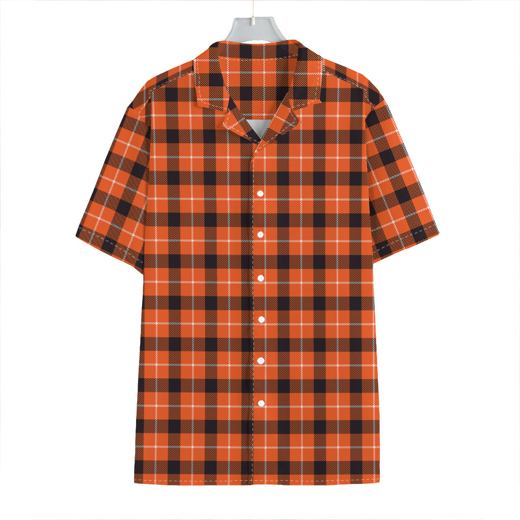 Orange Grey And White Plaid Print Hawaiian Shirt