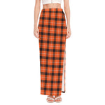 Orange Grey And White Plaid Print High Slit Maxi Skirt