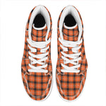 Orange Grey And White Plaid Print High Top Leather Sneakers