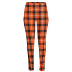 Orange Grey And White Plaid Print High-Waisted Pocket Leggings