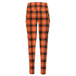 Orange Grey And White Plaid Print High-Waisted Pocket Leggings