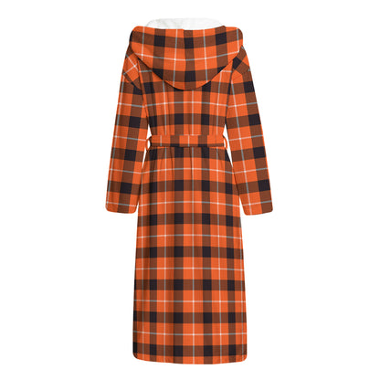 Orange Grey And White Plaid Print Hooded Bathrobe